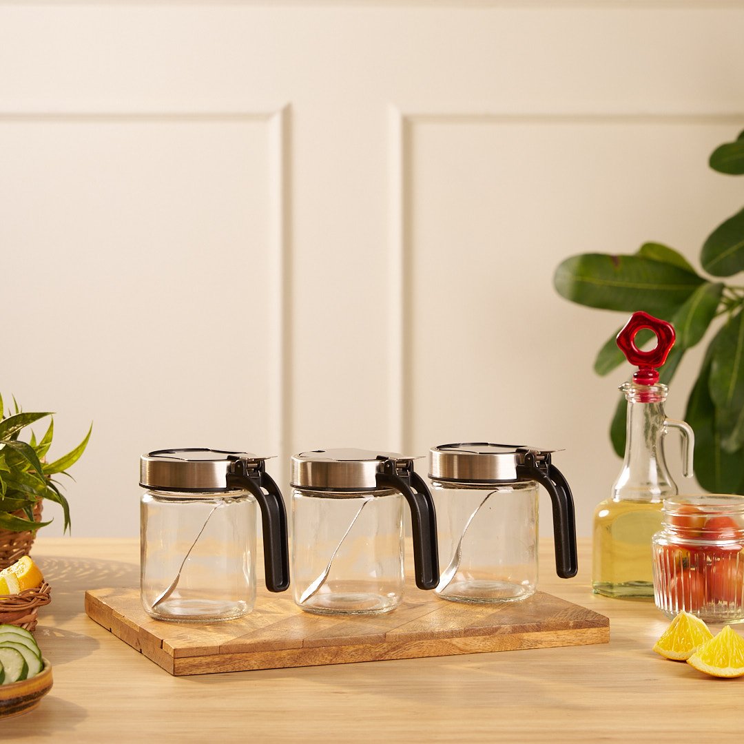 Airtight Glass Storage Containers with Stainless Steel Lid & Spoon