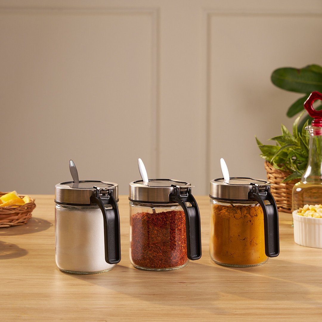 Airtight Glass Storage Containers with Stainless Steel Lid & Spoon